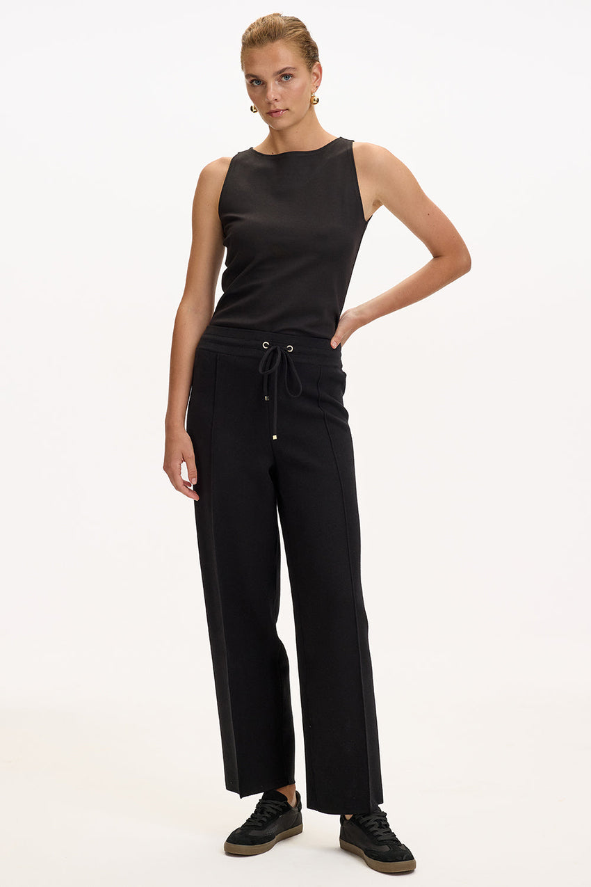 Black Regular Fit Knitted Trousers with Drawstring Waist