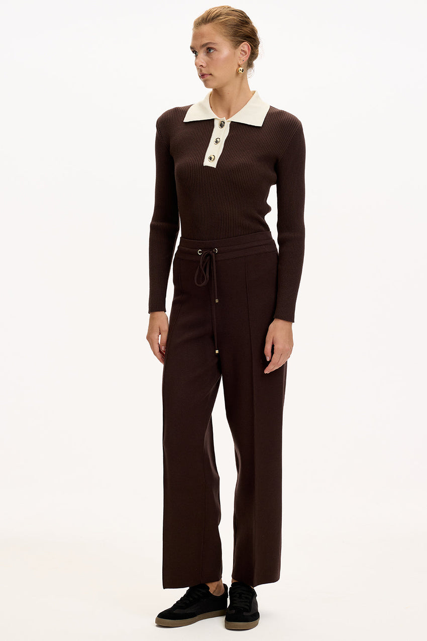 Brown Regular Fit Knitted Trousers with Drawstring Waist