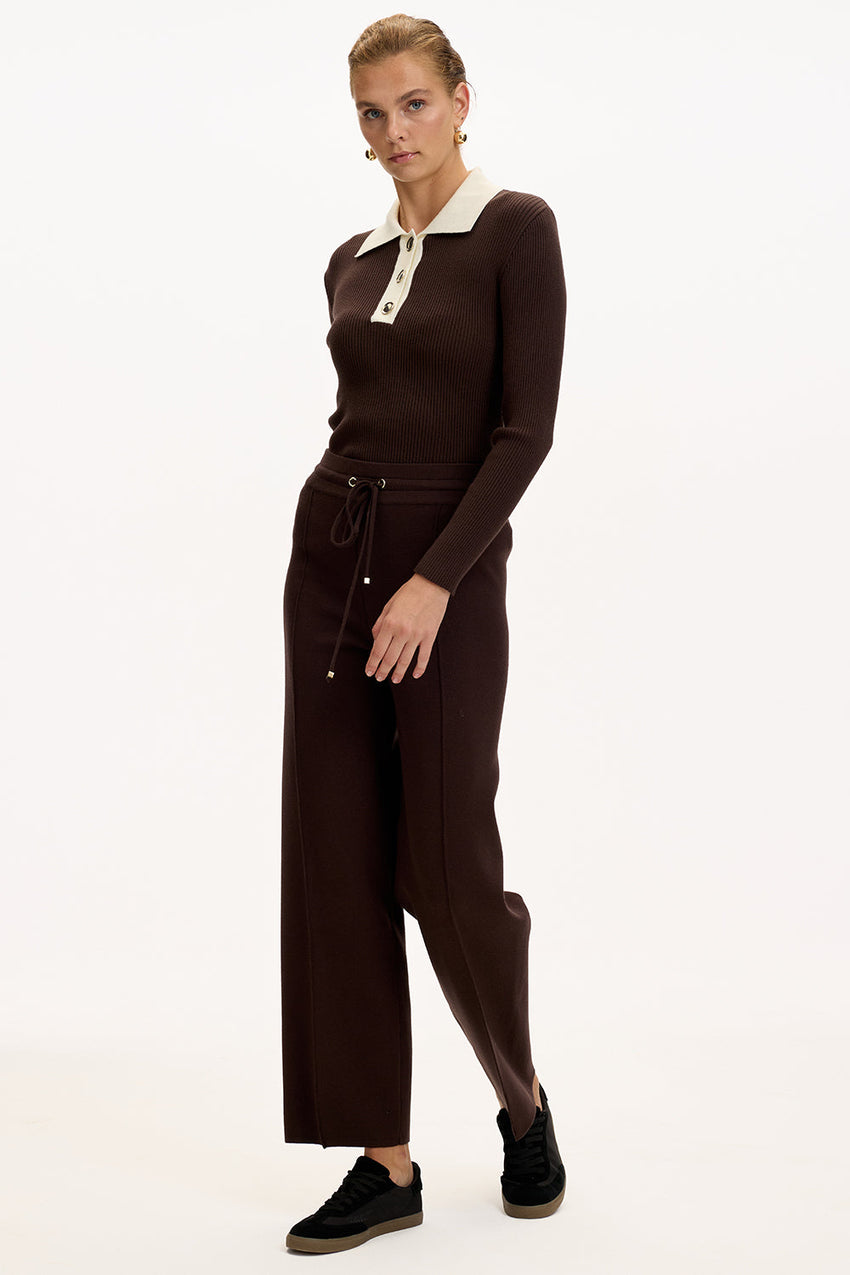 Brown Regular Fit Knitted Trousers with Drawstring Waist