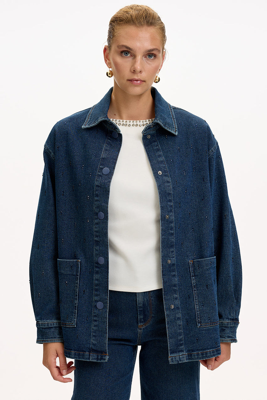 Regular Fit Indigo Denim Jacket with Long Sleeves, Buttons, and Pockets