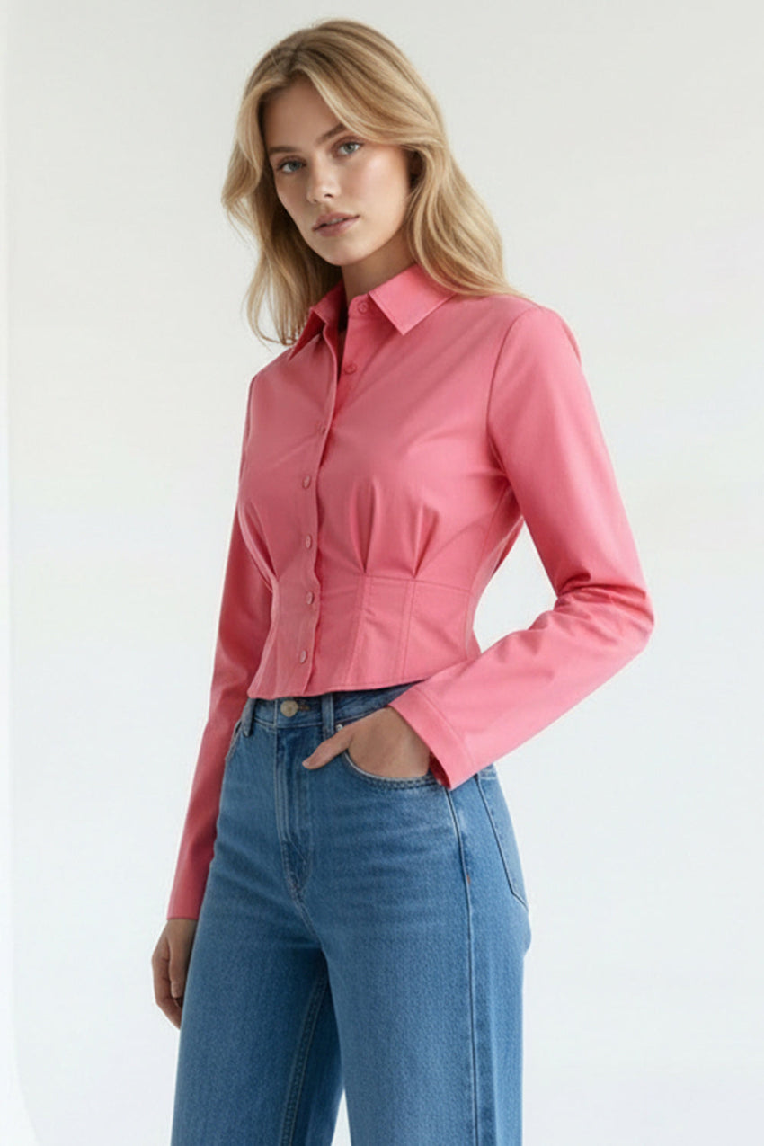 Long Sleeve Crop Shirt - PINK