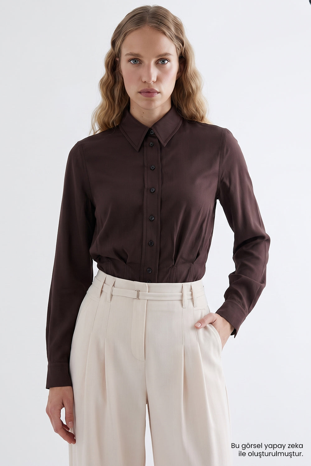 High Waisted Wide Leg Trousers with Belt - CREAM