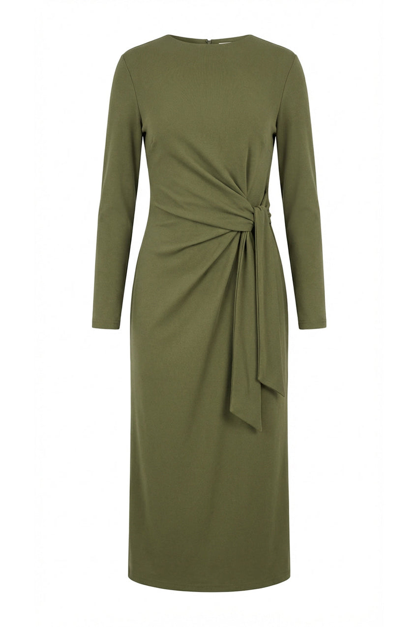 Crew Neck Knit Dress - KHAKI