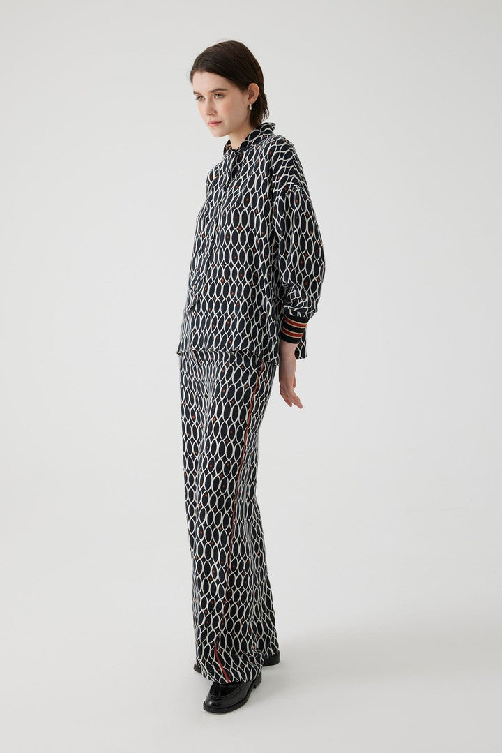 Regular Fit Blouse with Geometric Pattern and Scarf Neck