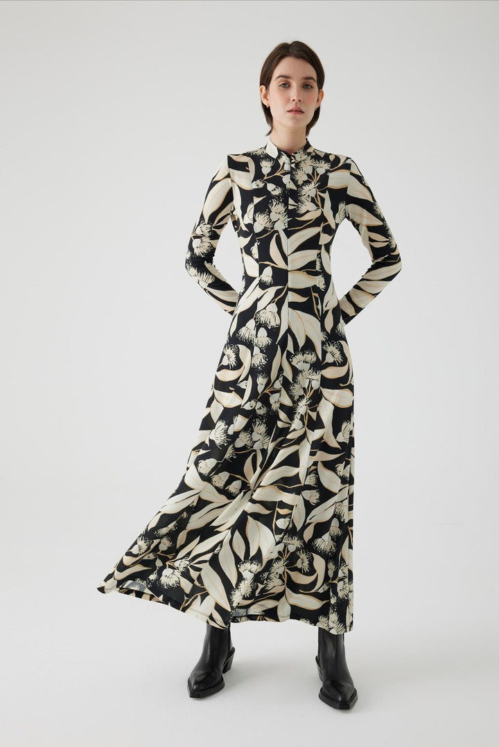 Floral Print Regular Fit Maxi Dress with High Neck