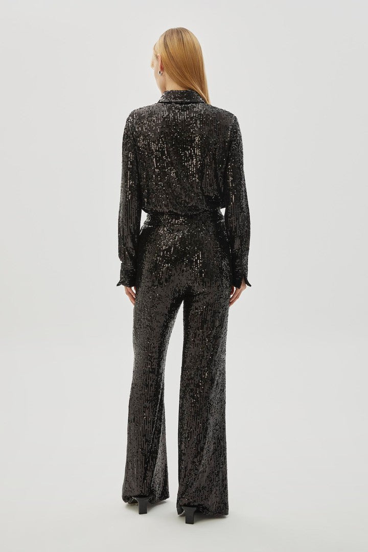 Black Wide Leg Pants with Lining and Sequin Embellishments