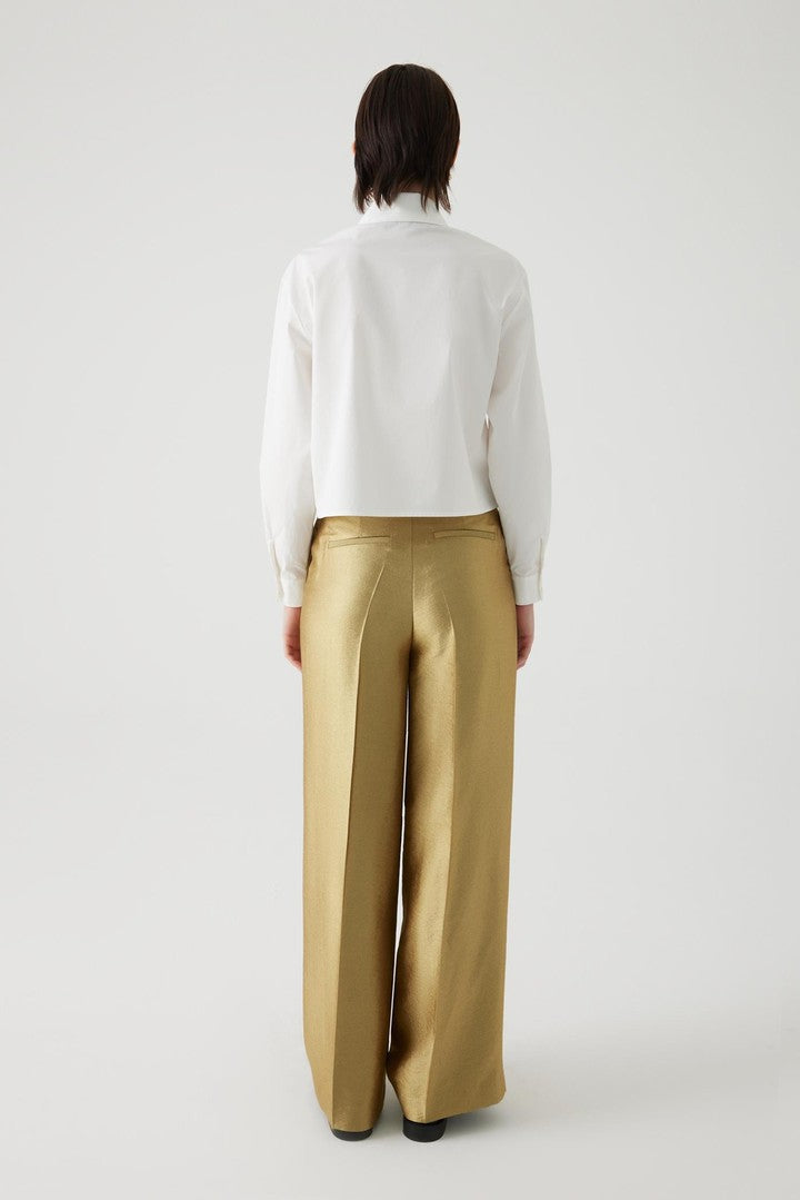 Ecru Straight Cut Cotton Shirt with Embroidered Details