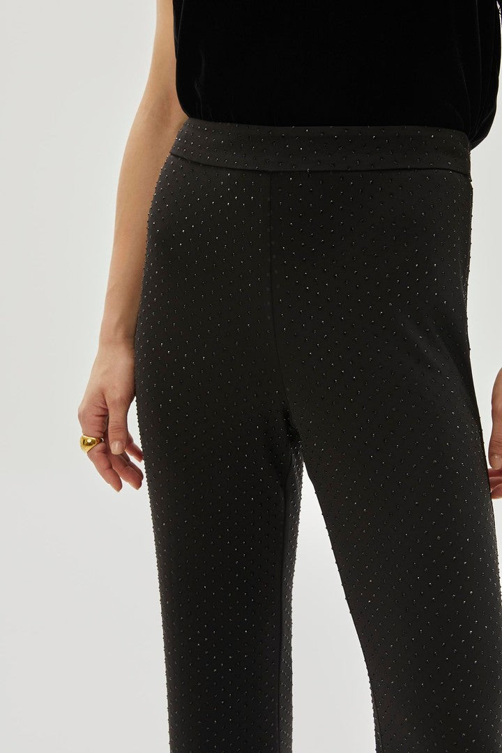 Black Slim Fit Flared Knit Pants with Sequin Print
