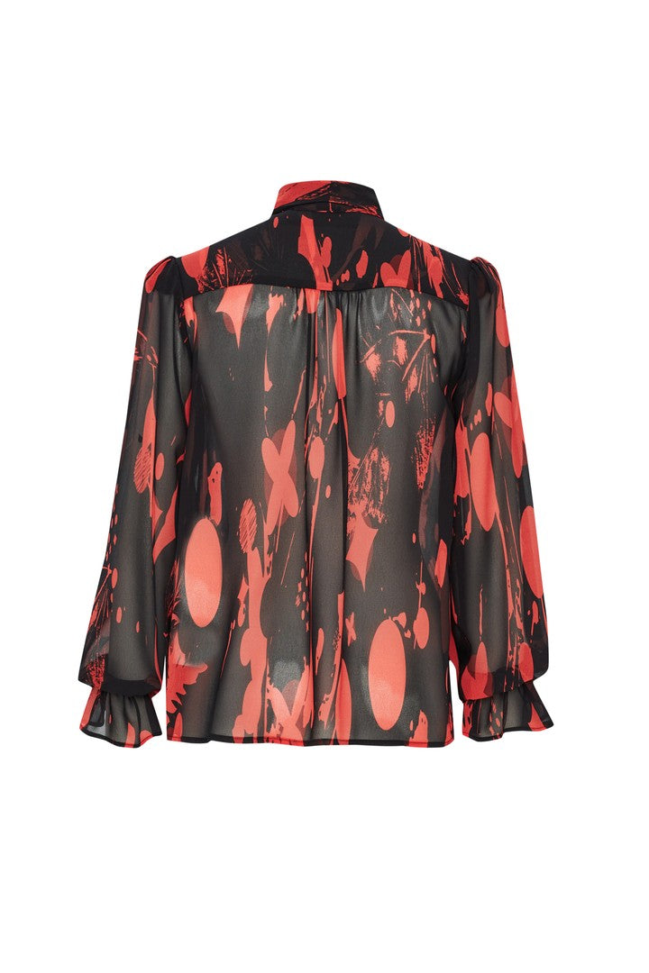 Patterned Sheer Chiffon Shirt with Tie Detail and No Lining