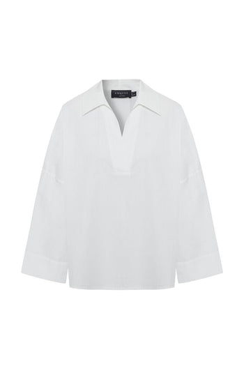Collared Poplin V-Neck Blouse