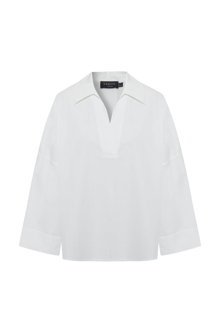 Collared Poplin V-Neck Blouse