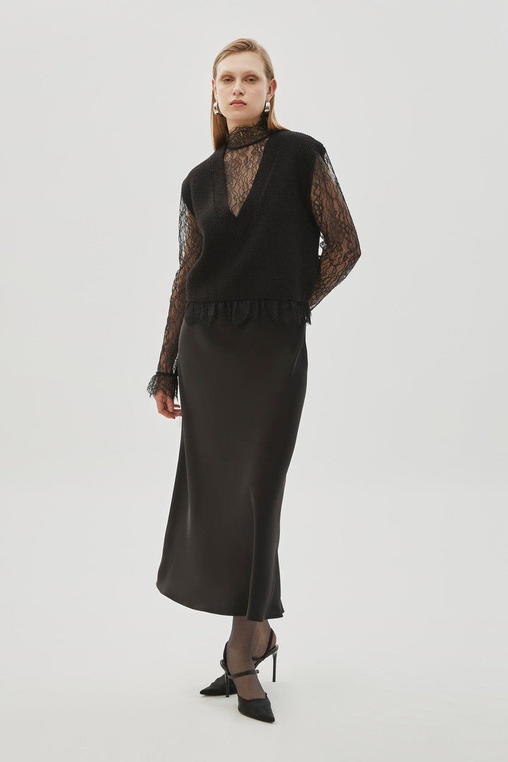 Regular Fit Satin Midi Skirt with Drawstring Detail