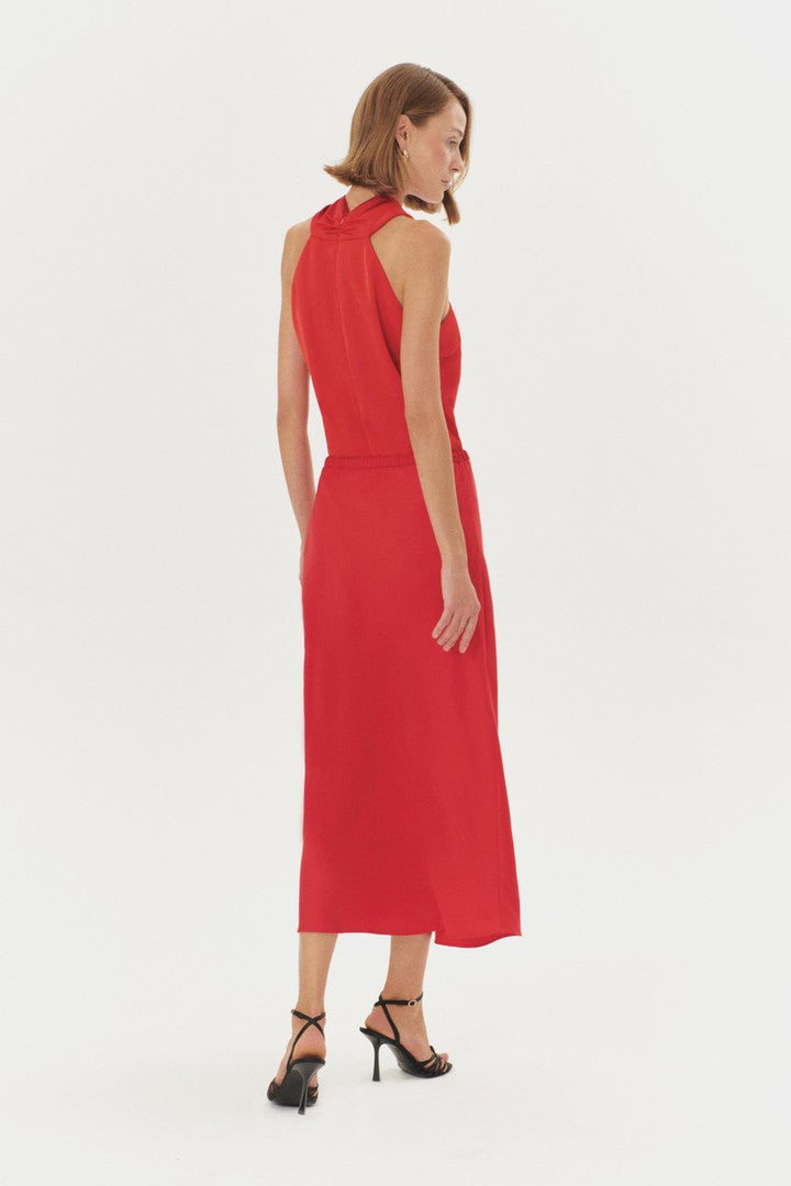Regular Fit Satin Midi Skirt with Drawstring Detail