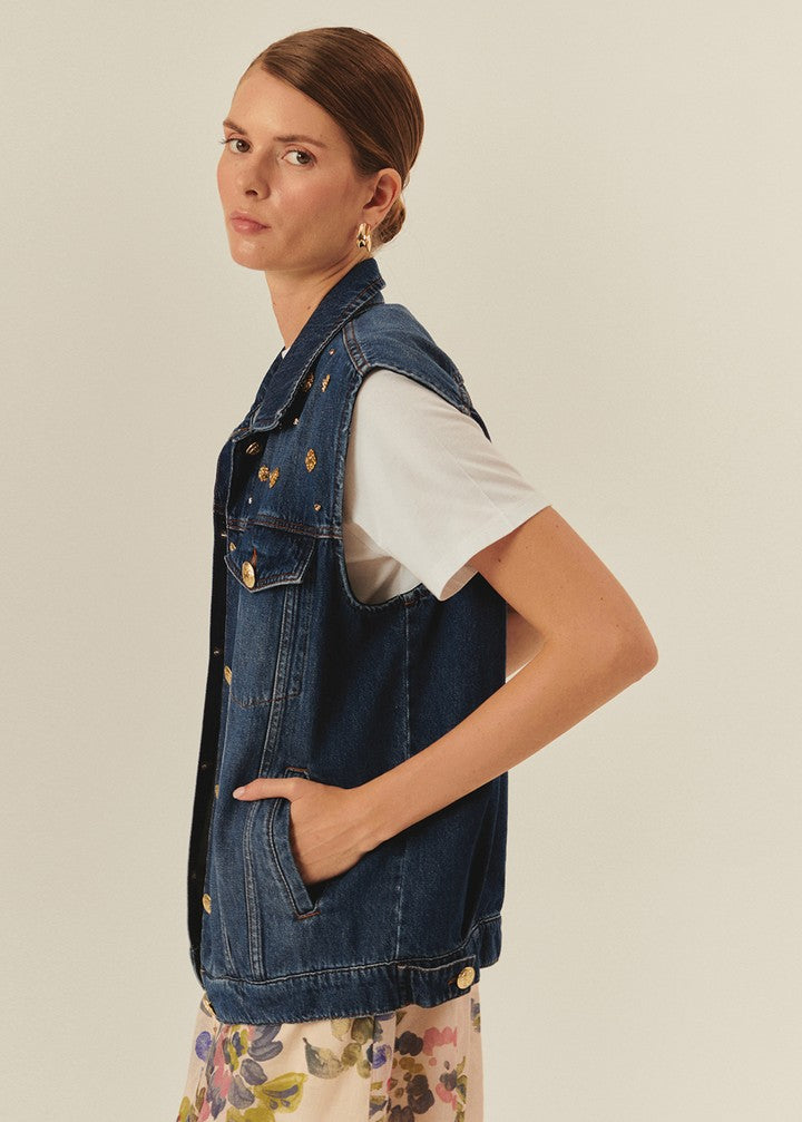 Studded Indigo Denim Vest
