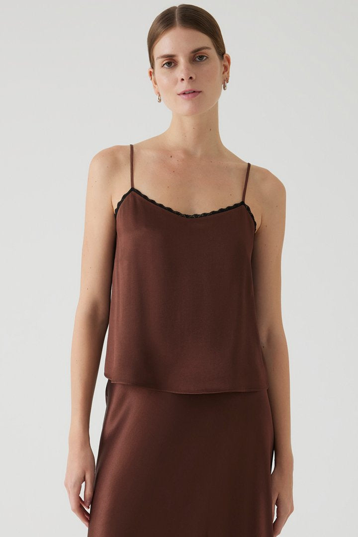 Brown Regular Fit Satin-Look Blouse with Adjustable Thin Straps