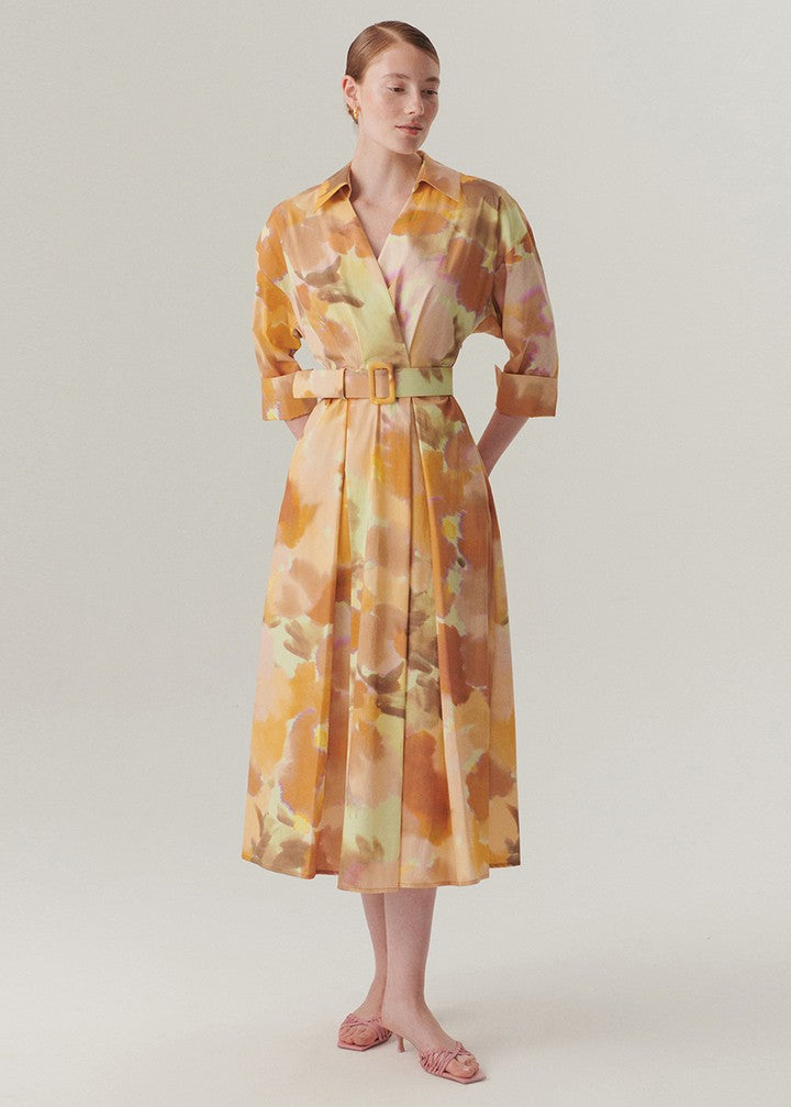 Watercolor  Belted Cotton Dress
