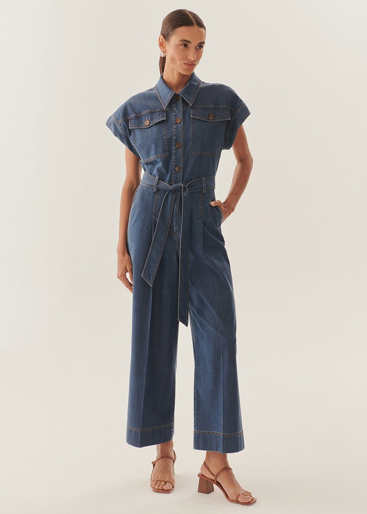 Indigo Lyocell Wide-Leg Jumpsuit
