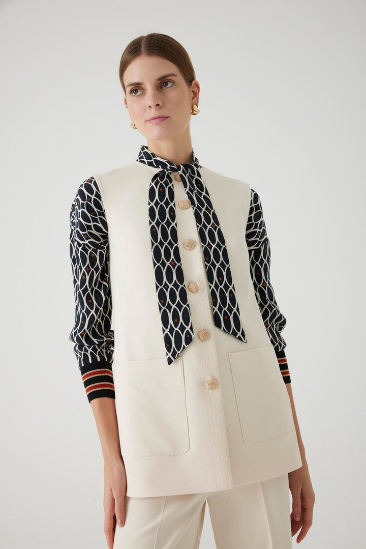 Regular Fit Vest with Pockets and Button Details