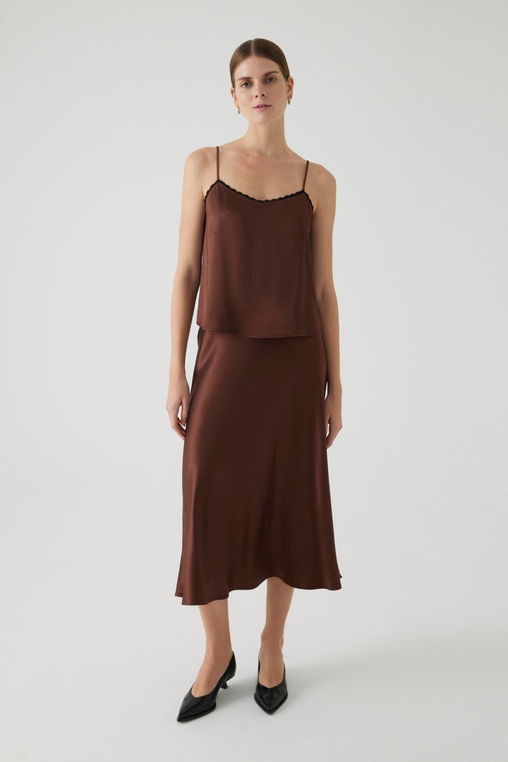 Brown Regular Fit Satin-Look Blouse with Adjustable Thin Straps
