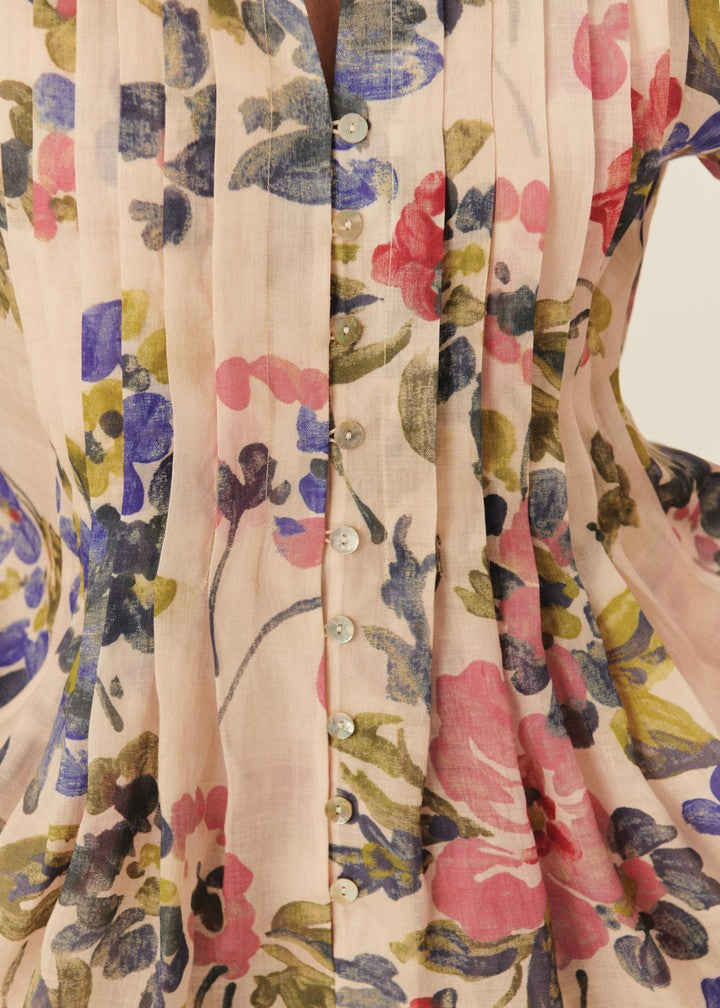 Relaxed Fit Blouse with Floral Print and Collarless Design
