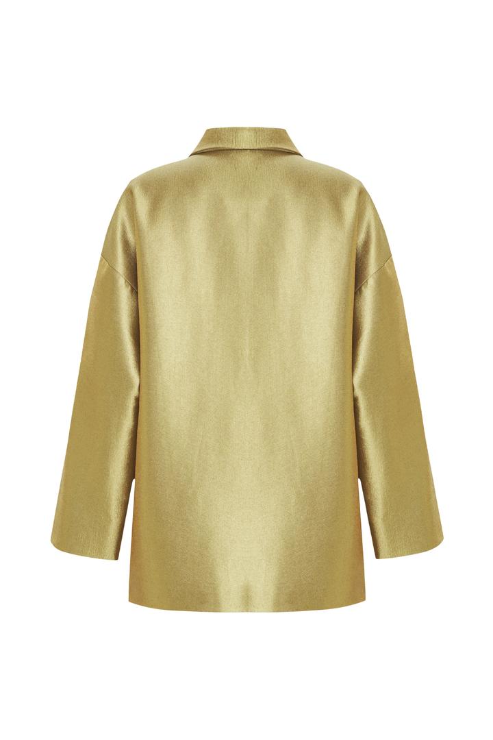 Gold Oversize Blazer with Wrap Front