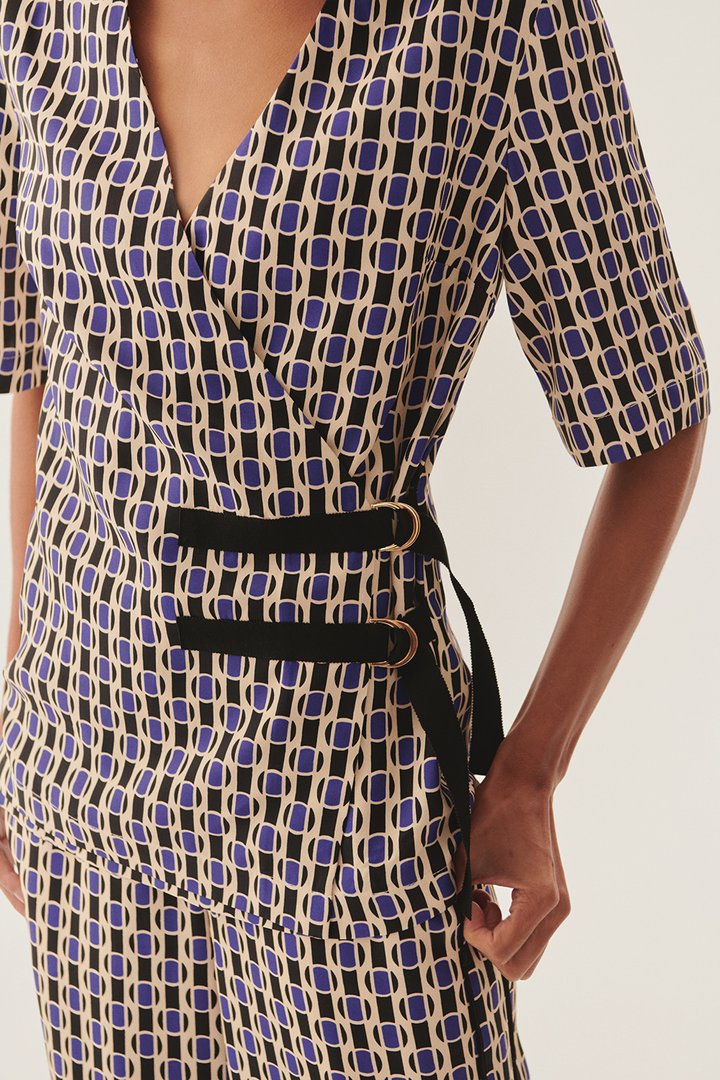 Checkered Belted Wrap Top
