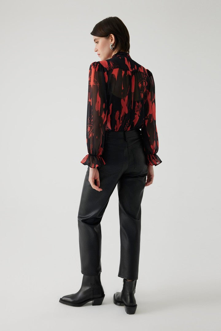 Black Straight Cut Pants in Vegan Leather