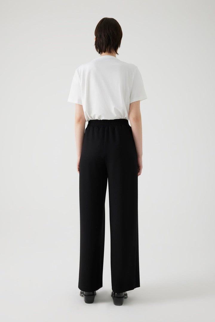 Black Regular Fit Wide Leg Pants with Elastic Waist
