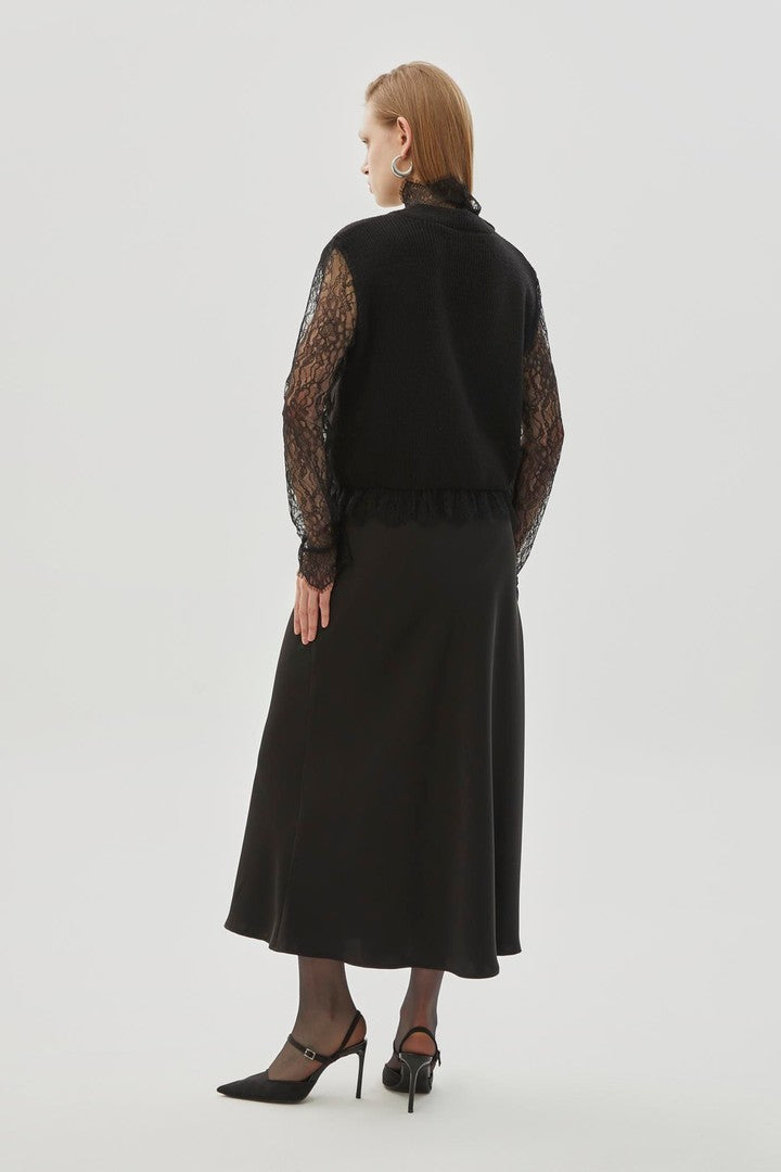 Regular Fit Satin Midi Skirt with Drawstring Detail