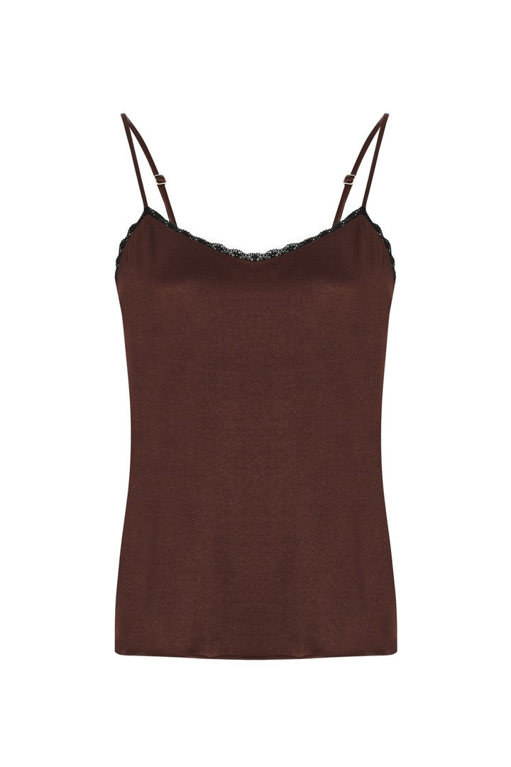Brown Regular Fit Satin-Look Blouse with Adjustable Thin Straps