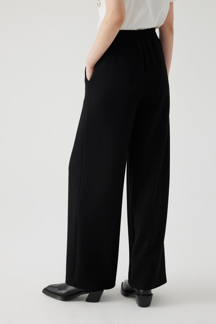 Black Regular Fit Wide Leg Pants with Elastic Waist