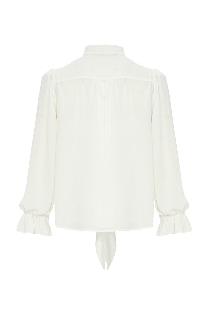 Bone Regular Fit Chiffon Blouse with Scarf Neck and Elastic Cuffs
