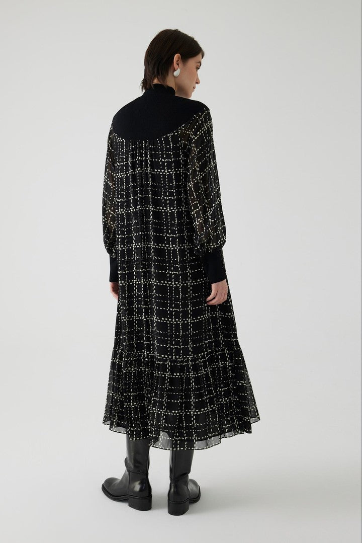 Regular Fit Checked Maxi Dress with Knit Details