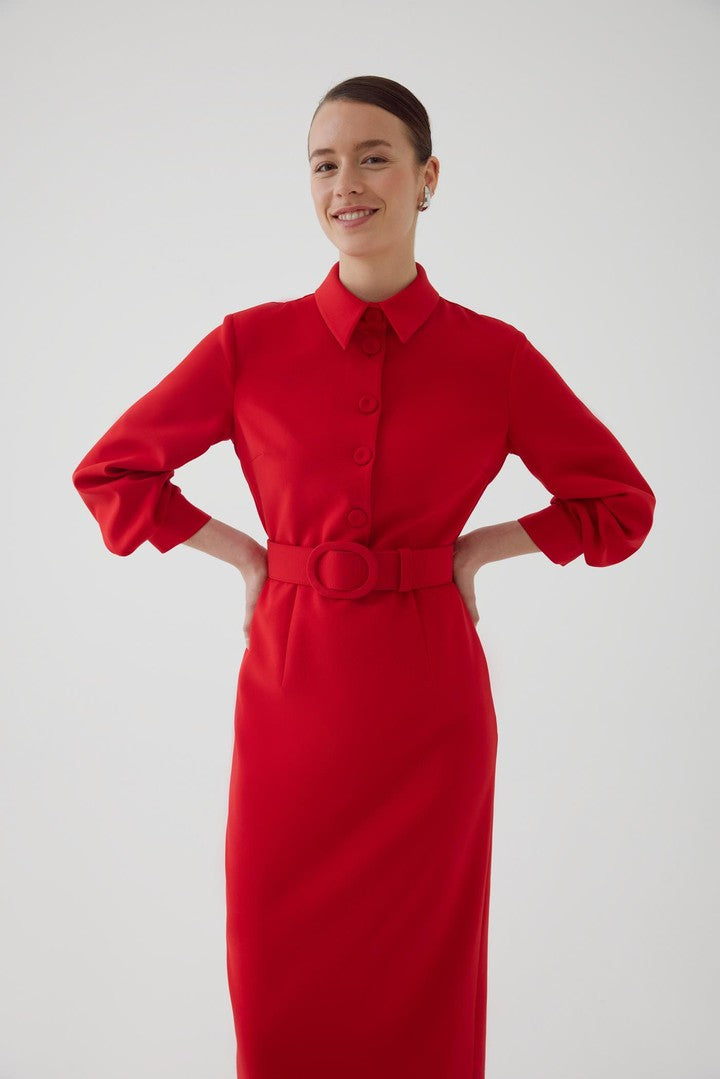 Slim Fit Midi Dress with Belt