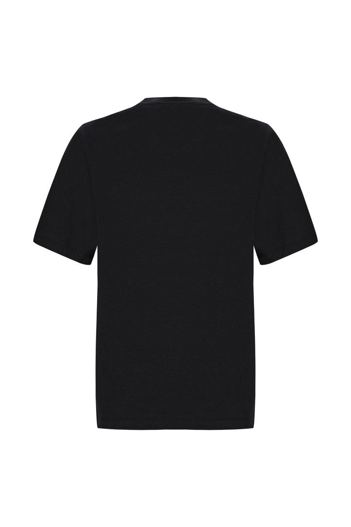 Black Regular Fit T-Shirt with Embroidered Crew Neck