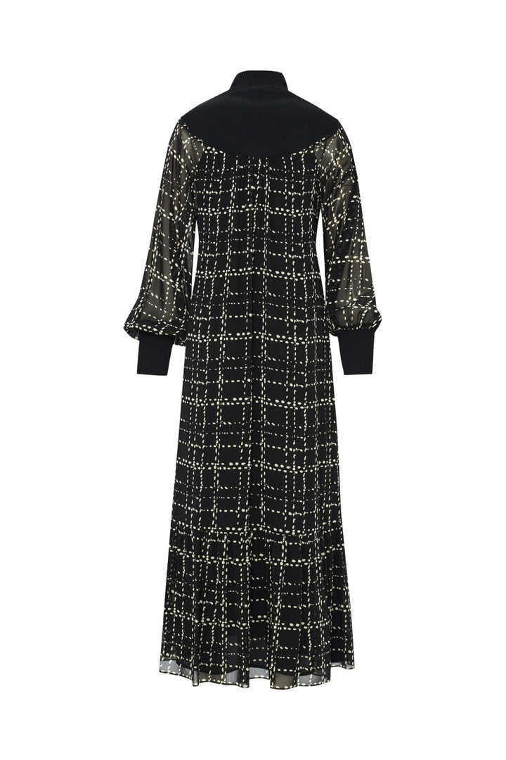 Regular Fit Checked Maxi Dress with Knit Details