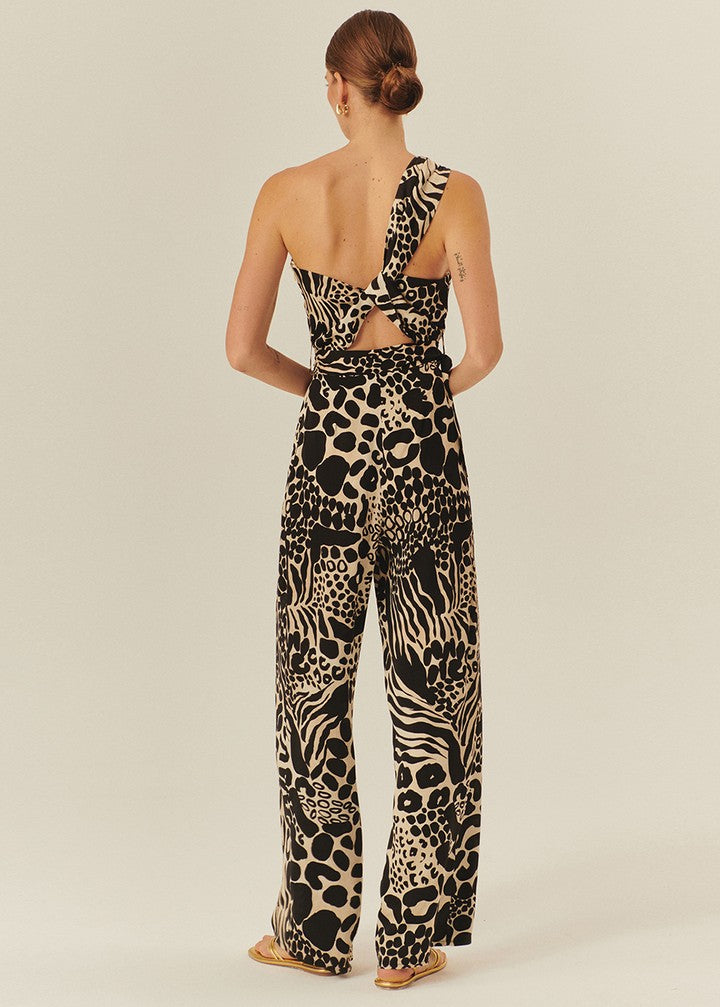 Patterned Regular Fit Jumpsuit with Belt and Buckle Details