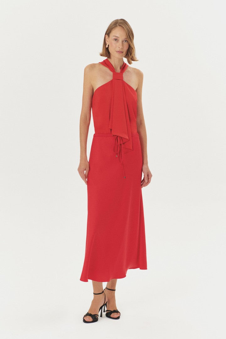 Regular Fit Satin Midi Skirt with Drawstring Detail