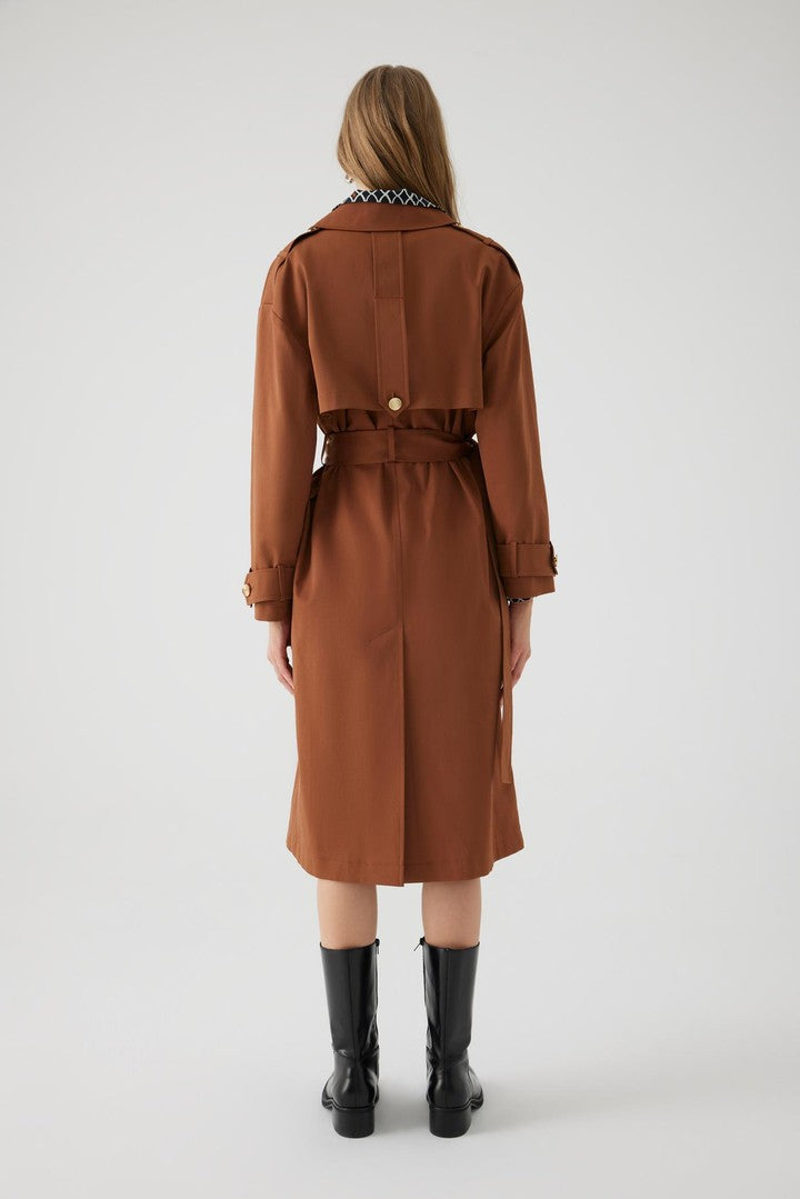 Camel Regular Fit Cotton Trench Coat with Belt and Pockets