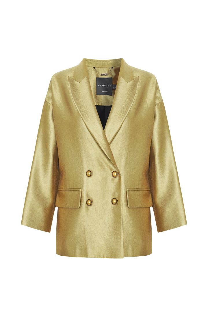 Gold Oversize Blazer with Wrap Front