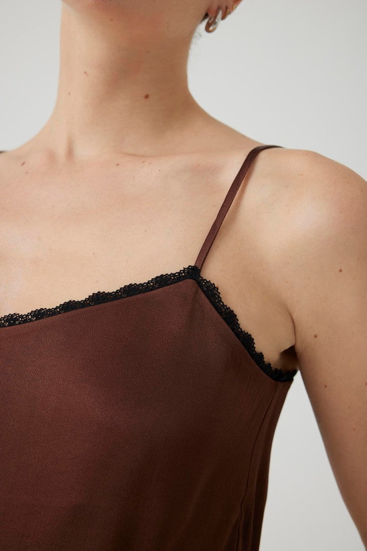 Brown Regular Fit Satin-Look Blouse with Adjustable Thin Straps