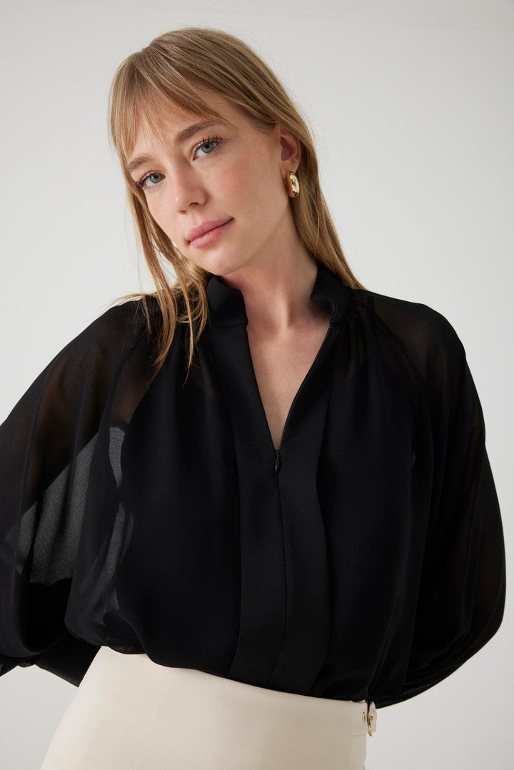 Black Regular Fit Blouse with Chiffon Lining