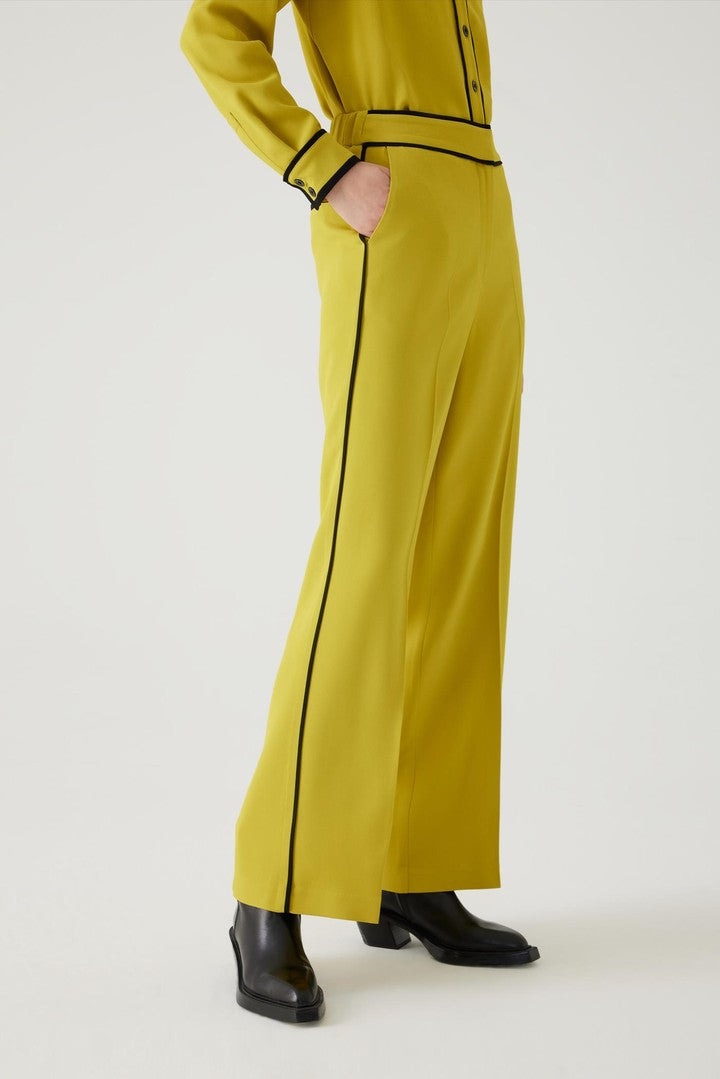 Yellow Regular Fit Knit Pants with Elastic Waist and Piping Detail