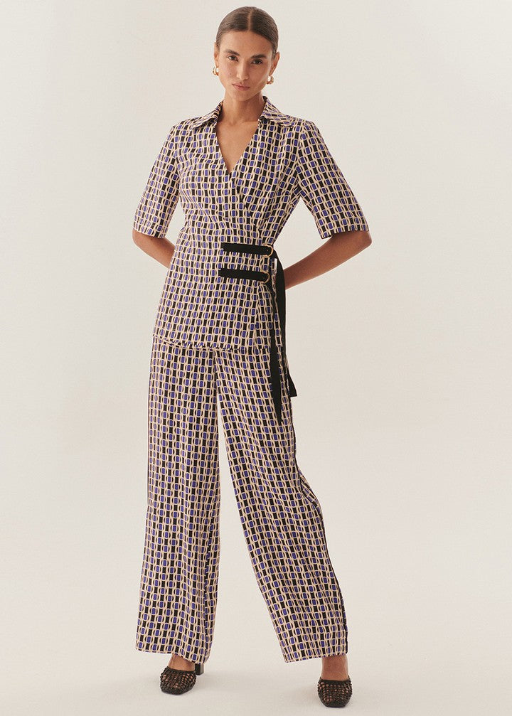 Checkered Belted Wrap Top