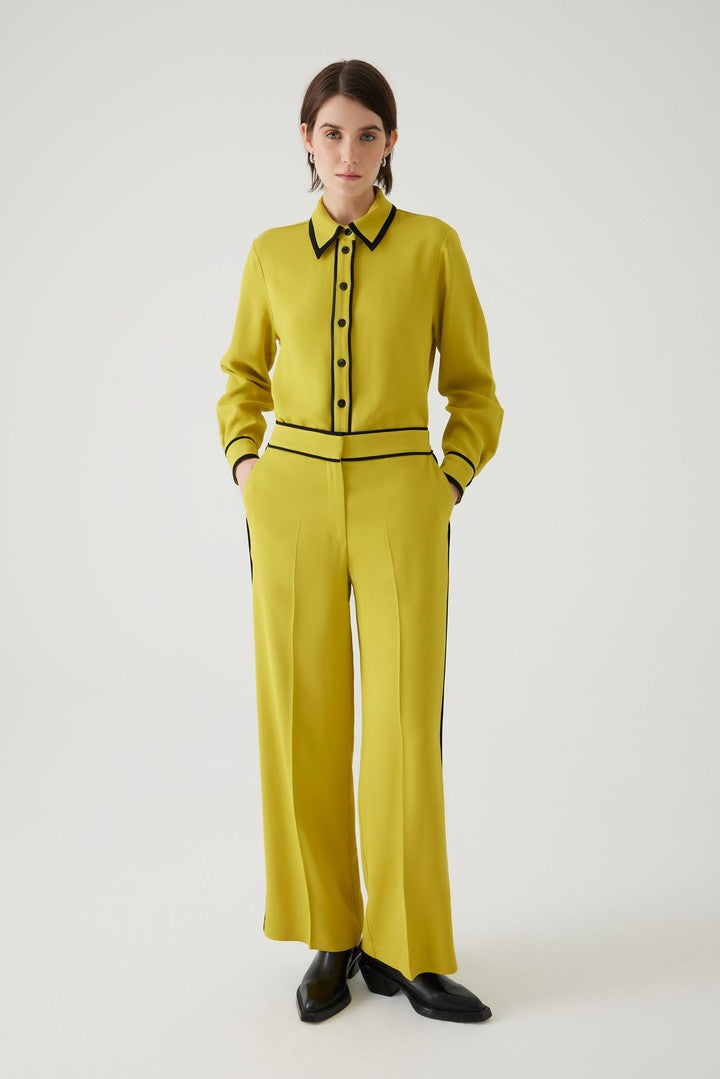 Yellow Regular Fit Knit Pants with Elastic Waist and Piping Detail