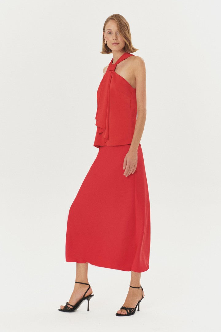 Regular Fit Satin Midi Skirt with Drawstring Detail