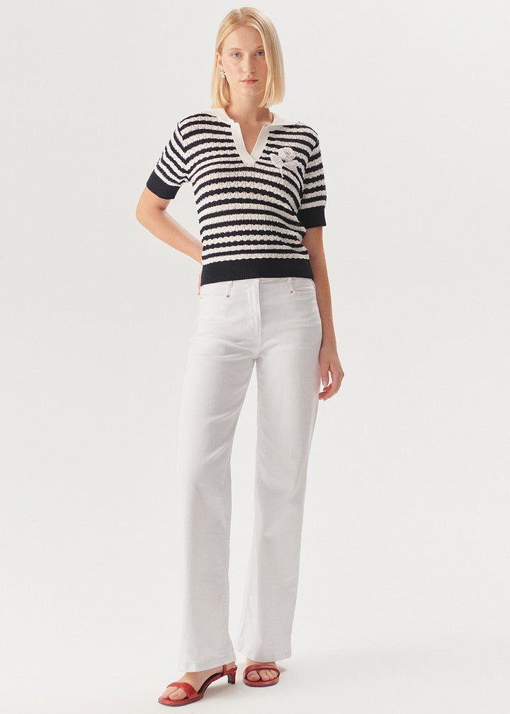 High-Waisted White Flare Jeans