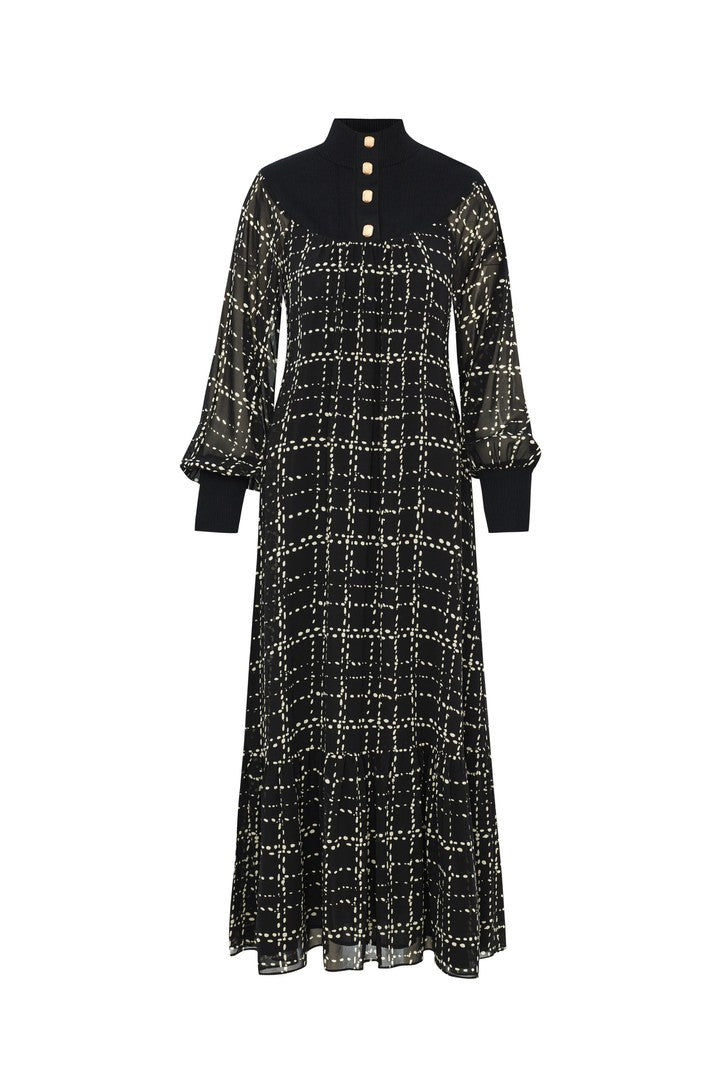 Regular Fit Checked Maxi Dress with Knit Details