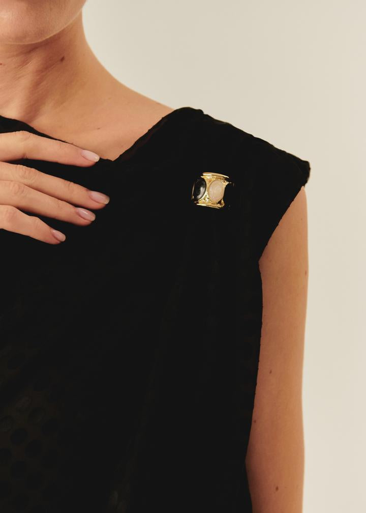 Asymmetric Neckline Sleeveless Black Blouse
