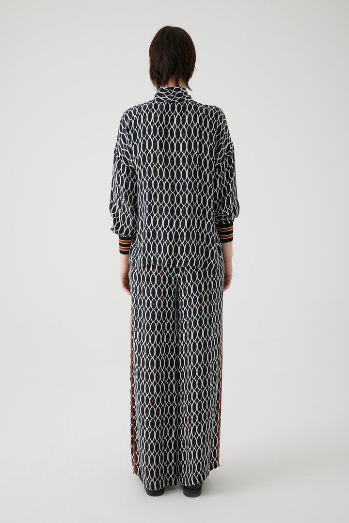 Regular Fit Blouse with Geometric Pattern and Scarf Neck